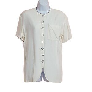 Ashley Brooke Vintage 80s‎ Womens Blouse Button Front Short Sleeve White M